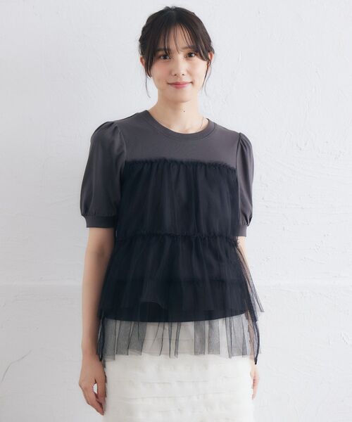 RETRO GIRL(レトロガール)の「チュールドッキングTEE(Tシャツ/カットソー・レディース・ライトオレンジ系/オフホワイト/チャコールグレー・FREE)」の17枚目の写真
