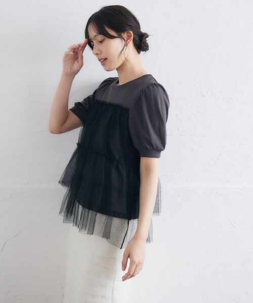 RETRO GIRL(レトロガール)の「チュールドッキングTEE(Tシャツ/カットソー・レディース・ライトオレンジ系/オフホワイト/チャコールグレー・FREE)」の18枚目の写真