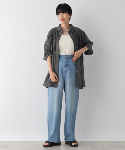 LEPSIM（レプシィム）の「シャーリング5分袖シャツ　124092（シャツ/ブラウス・レディース・ライム/チャコールグレー/ブルー/オフホワイト・FREE）」の13枚目の写真