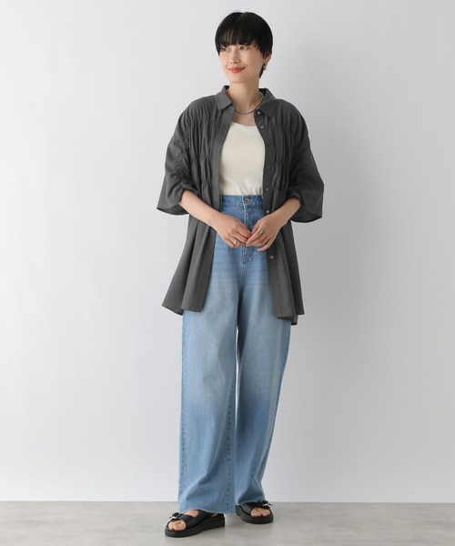 LEPSIM（レプシィム）の「シャーリング5分袖シャツ　124092（シャツ/ブラウス・レディース・ライム/チャコールグレー/ブルー/オフホワイト・FREE）」の14枚目の写真