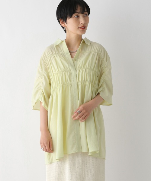 LEPSIM（レプシィム）の「シャーリング5分袖シャツ　124092（シャツ/ブラウス・レディース・ライム/チャコールグレー/ブルー/オフホワイト・FREE）」の15枚目の写真