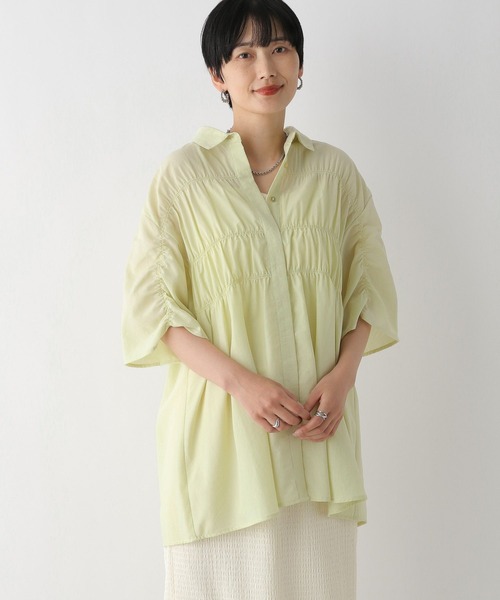 LEPSIM（レプシィム）の「シャーリング5分袖シャツ　124092（シャツ/ブラウス・レディース・ライム/チャコールグレー/ブルー/オフホワイト・FREE）」の16枚目の写真