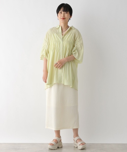 LEPSIM（レプシィム）の「シャーリング5分袖シャツ　124092（シャツ/ブラウス・レディース・ライム/チャコールグレー/ブルー/オフホワイト・FREE）」の19枚目の写真