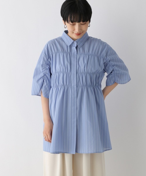 LEPSIM（レプシィム）の「シャーリング5分袖シャツ　124092（シャツ/ブラウス・レディース・ライム/チャコールグレー/ブルー/オフホワイト・FREE）」の20枚目の写真