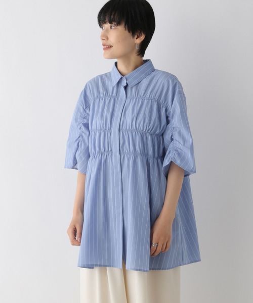 LEPSIM（レプシィム）の「シャーリング5分袖シャツ　124092（シャツ/ブラウス・レディース・ライム/チャコールグレー/ブルー/オフホワイト・FREE）」の21枚目の写真