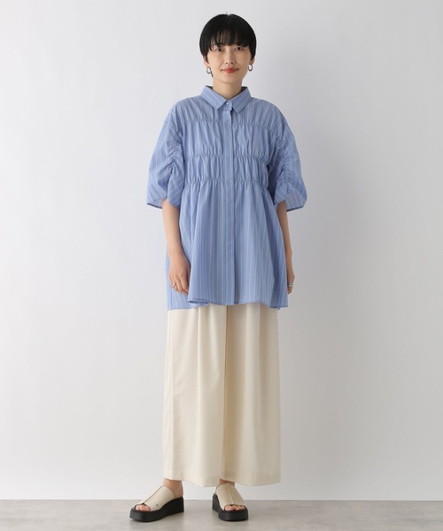 LEPSIM（レプシィム）の「シャーリング5分袖シャツ　124092（シャツ/ブラウス・レディース・ライム/チャコールグレー/ブルー/オフホワイト・FREE）」の22枚目の写真