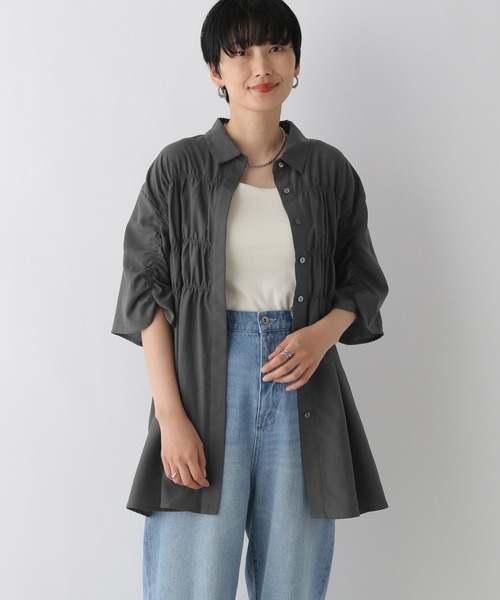 LEPSIM（レプシィム）の「シャーリング5分袖シャツ　124092（シャツ/ブラウス・レディース・ライム/チャコールグレー/ブルー/オフホワイト・FREE）」の10枚目の写真