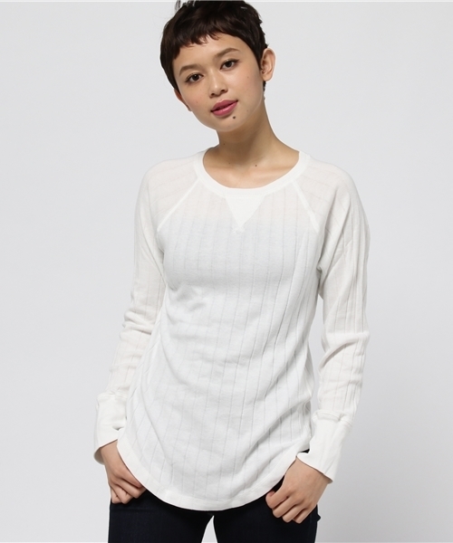 CIAOPANIC（チャオパニック）の「【Ciaopanic】　針抜きテレコロングTee（Tシャツ/カットソー・レディース・ホワイト/ブラック・FREE）」の2枚目の写真