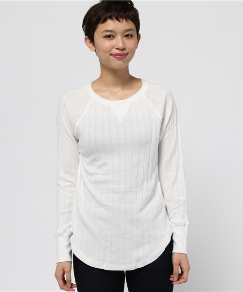 CIAOPANIC（チャオパニック）の「【Ciaopanic】　針抜きテレコロングTee（Tシャツ/カットソー・レディース・ホワイト/ブラック・FREE）」の3枚目の写真