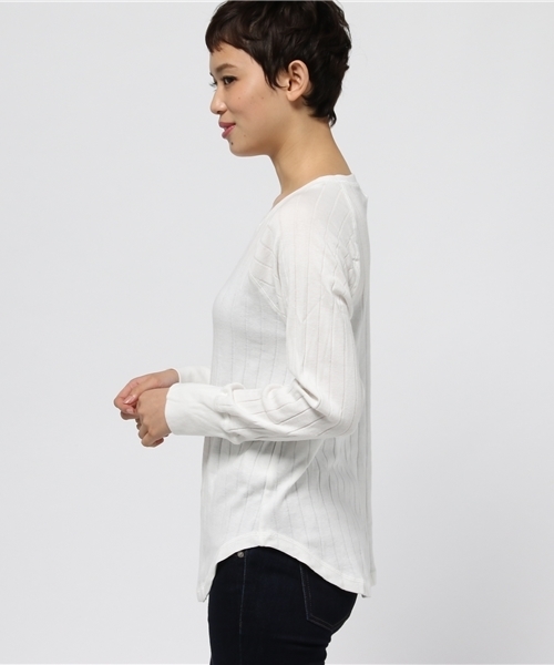 CIAOPANIC（チャオパニック）の「【Ciaopanic】　針抜きテレコロングTee（Tシャツ/カットソー・レディース・ホワイト/ブラック・FREE）」の4枚目の写真