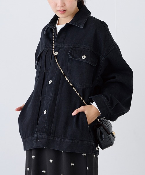 LAVEANGE（ラビアンジェ）の「オーバーサイズデニムジャケット（デニムジャケット・レディース・ブラック・M/LL/3L/4L/5L）」の3枚目の写真