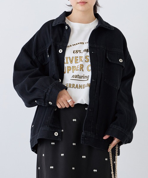 LAVEANGE（ラビアンジェ）の「オーバーサイズデニムジャケット（デニムジャケット・レディース・ブラック・M/LL/3L/4L/5L）」の4枚目の写真