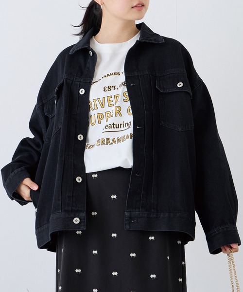 LAVEANGE（ラビアンジェ）の「オーバーサイズデニムジャケット（デニムジャケット・レディース・ブラック・M/LL/3L/4L/5L）」の5枚目の写真