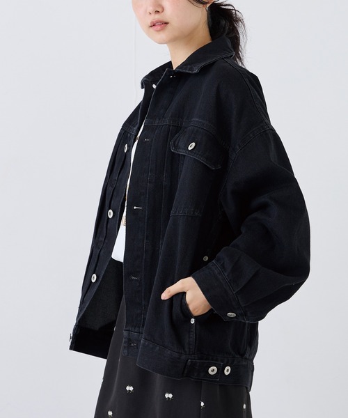 LAVEANGE（ラビアンジェ）の「オーバーサイズデニムジャケット（デニムジャケット・レディース・ブラック・M/LL/3L/4L/5L）」の6枚目の写真