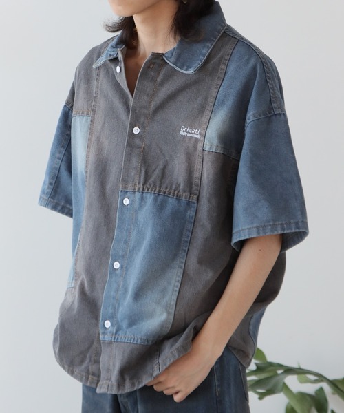 coyseio パッチワークデザイン 半袖シャツ coyseio パッチワークデザイン 半袖シャツ