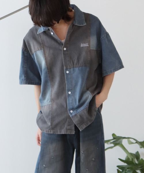 ROOPTOKYO（ループトウキョウ）の「半袖デニムパッチワークシャツ（シャツ/ブラウス・メンズ・インディゴブルー・M/L/XL）」の9枚目の写真