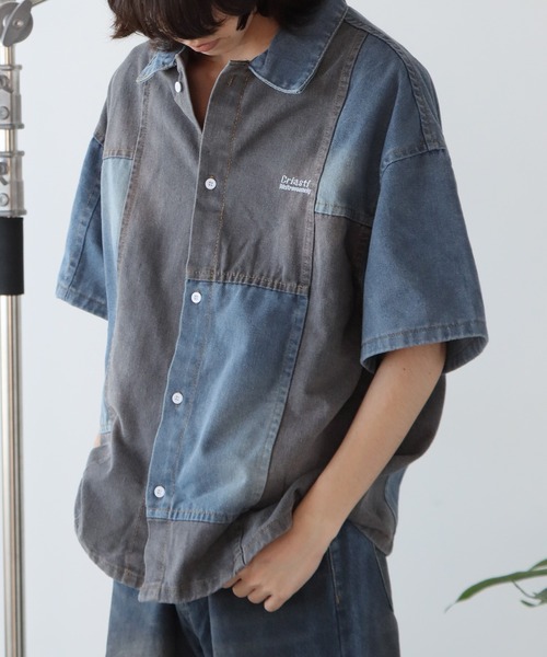 ROOPTOKYO（ループトウキョウ）の「半袖デニムパッチワークシャツ（シャツ/ブラウス・メンズ・インディゴブルー・M/L/XL）」の7枚目の写真