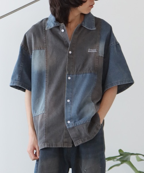 ROOPTOKYO（ループトウキョウ）の「半袖デニムパッチワークシャツ（シャツ/ブラウス・メンズ・インディゴブルー・M/L/XL）」の11枚目の写真