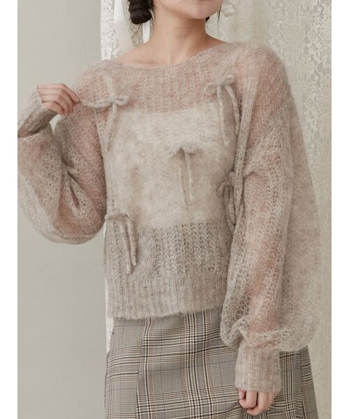 merry jenny（メリージェニー）の「透かし編みribbonニット（ニット/セーター・レディース・モカ/チャコールグレー/アイボリー・FREE）」の3枚目の写真