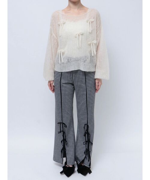 merry jenny（メリージェニー）の「透かし編みribbonニット（ニット/セーター・レディース・モカ/チャコールグレー/アイボリー・FREE）」の6枚目の写真