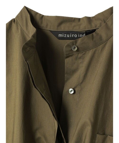 mizuiroind（ミズイロインド）の「mizuiro ind スタンドカラーハーフスリーブシャツワンピース（シャツワンピース・レディース・ブルー/カーキ/ブラック/グレー系その他2/ホワイト/パープル/ライトグレー・FREE）」の16枚目の写真