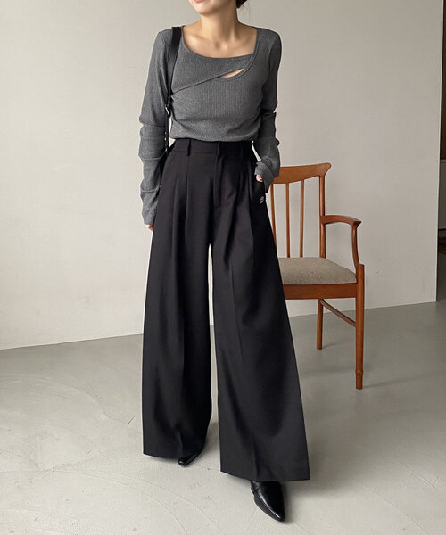 CAPRICIEUX LE'MAGE（カプリシューレマージュ）の「2WAYアシメロンT（Tシャツ/カットソー・レディース・グレー/ブラック/ホワイト・FREE）」の4枚目の写真