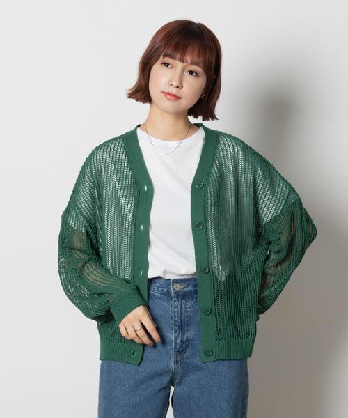 HONEYSUCKLE ROSE（ハニーサックルローズ）の「HONEYSUCKLE ROSE(ハニーサックルローズ)透かし編みVカーディガン（カーディガン/ボレロ・レディース・グリーン/オレンジ・M/L/XL）」の14枚目の写真
