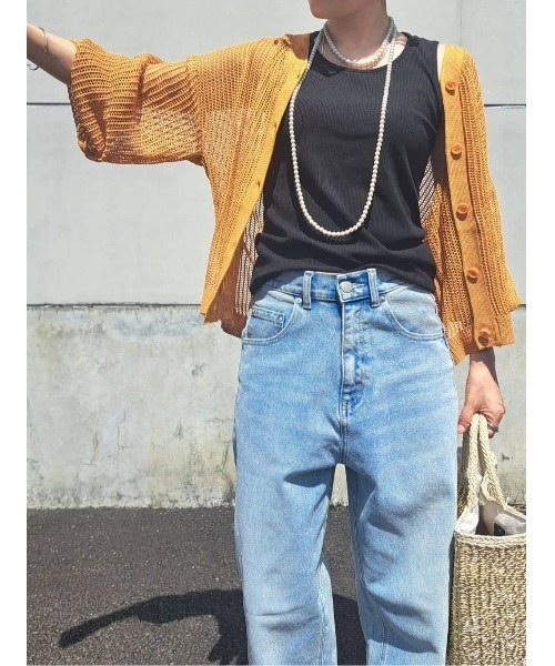 HONEYSUCKLE ROSE（ハニーサックルローズ）の「【HONEYSUCKLE ROSE】透かし編みＶカーディガン（カーディガン/ボレロ・レディース・グリーン/オレンジ・M/L/XL）」の4枚目の写真