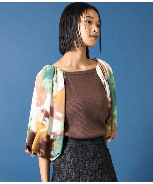 Settimissimo（セッティミッシモ）の「バルーンスリーブドッキングニットプルオーバー（Tシャツ/カットソー・レディース・ブラウン/アイボリー・FREE）」の6枚目の写真