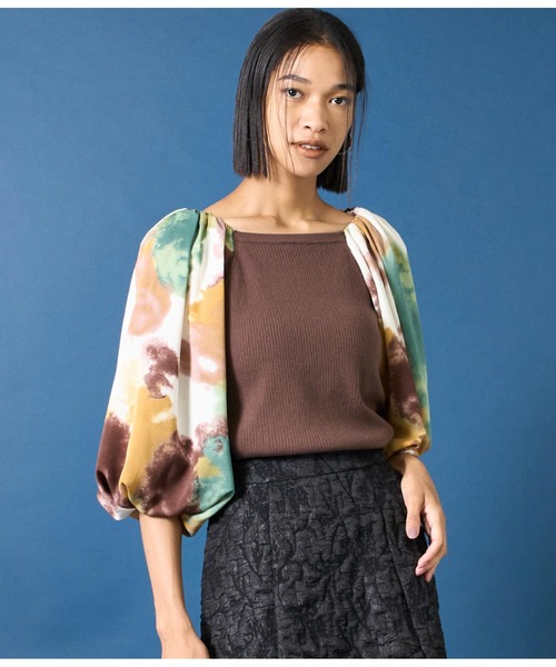 Settimissimo（セッティミッシモ）の「バルーンスリーブドッキングニットプルオーバー（Tシャツ/カットソー・レディース・ブラウン/アイボリー・FREE）」の4枚目の写真