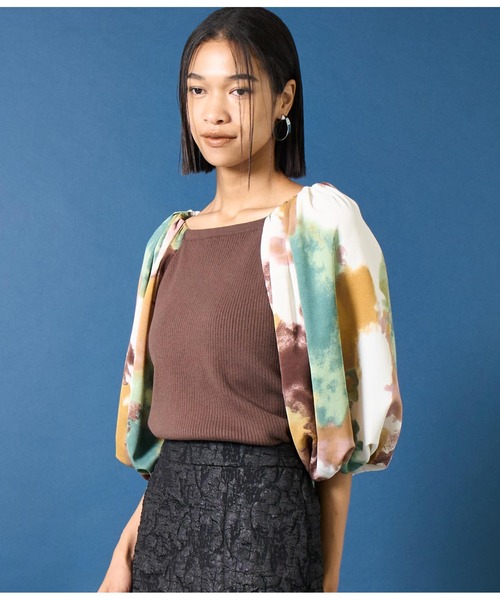 Settimissimo（セッティミッシモ）の「バルーンスリーブドッキングニットプルオーバー（Tシャツ/カットソー・レディース・ブラウン/アイボリー・FREE）」の5枚目の写真