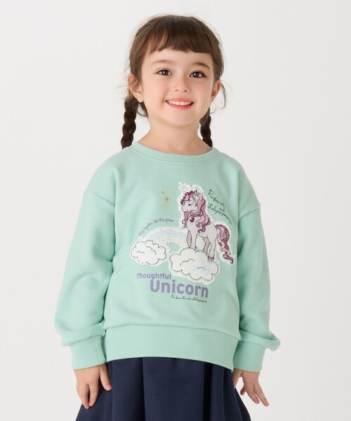 SHIPS Colors（シップス カラーズ）の「SHIPS Colors: 100～130cm /〈手洗い可能〉スパンコール スウェット◇（スウェット・キッズ・ナチュラル/ブルー/ダークグレー/ライトグリーン/グリーン/ラベンダー・100/120/130/110）」の5枚目の写真