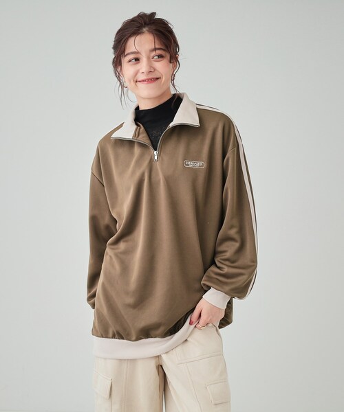 即日発送 セール】ハーフジップライン入りトラックトップス（Tシャツ