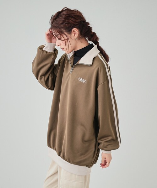 セール】ハーフジップライン入りトラックトップス（Tシャツ/カットソー