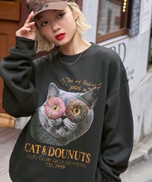 キャットグラフィックオーバーサイズスウェット/GALAXY&DOUNUTS