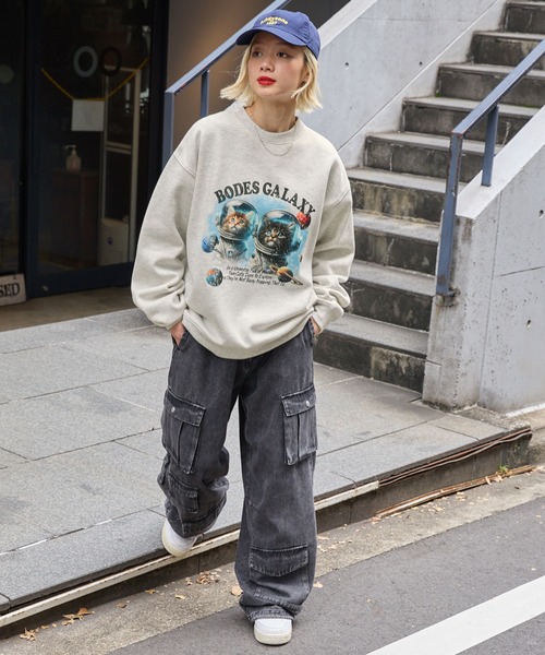海外 オーバーサイズ セットアップ fashionnova スウェット ショーツ セール】キャットグラフィックオーバーサイズスウェット