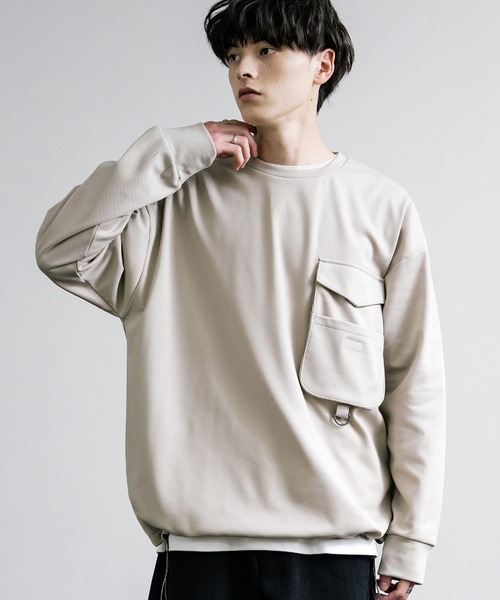 Rocky Monroe（ロッキーモンロー）の「裏起毛カットカルゼ ドローコードロンT/長袖Tシャツ（Tシャツ/カットソー・メンズ・ブラック/ダークグレー/グレイッシュベージュ・L/LL/M）」の2枚目の写真