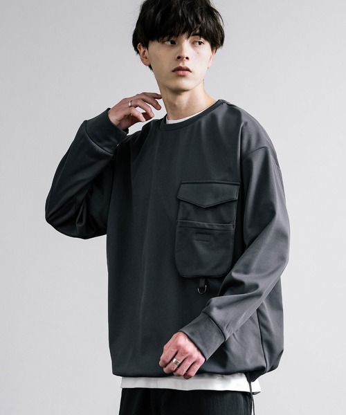 Rocky Monroe（ロッキーモンロー）の「裏起毛カットカルゼ ドローコードロンT/長袖Tシャツ（Tシャツ/カットソー・メンズ・ブラック/ダークグレー/グレイッシュベージュ・L/LL/M）」の3枚目の写真
