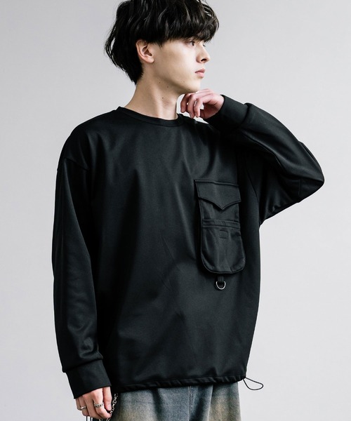 Rocky Monroe（ロッキーモンロー）の「裏起毛カットカルゼ ドローコードロンT/長袖Tシャツ（Tシャツ/カットソー・メンズ・ブラック/ダークグレー/グレイッシュベージュ・L/LL/M）」の4枚目の写真