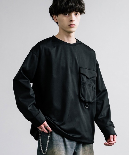 Rocky Monroe（ロッキーモンロー）の「裏起毛カットカルゼ ドローコードロンT/長袖Tシャツ（Tシャツ/カットソー・メンズ・ブラック/ダークグレー/グレイッシュベージュ・L/LL/M）」の5枚目の写真