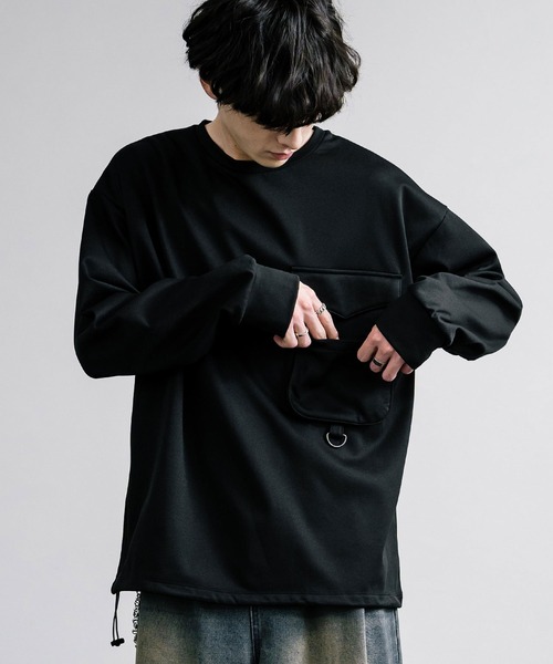 Rocky Monroe（ロッキーモンロー）の「裏起毛カットカルゼ ドローコードロンT/長袖Tシャツ（Tシャツ/カットソー・メンズ・ブラック/ダークグレー/グレイッシュベージュ・L/LL/M）」の6枚目の写真