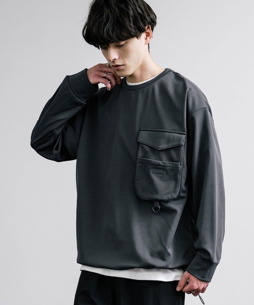 Rocky Monroe（ロッキーモンロー）の「裏起毛カットカルゼ ドローコードロンT/長袖Tシャツ（Tシャツ/カットソー・メンズ・ブラック/ダークグレー/グレイッシュベージュ・L/LL/M）」の9枚目の写真