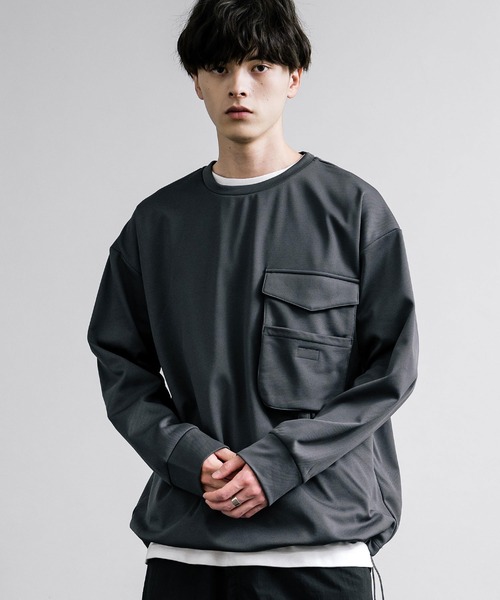 Rocky Monroe（ロッキーモンロー）の「裏起毛カットカルゼ ドローコードロンT/長袖Tシャツ（Tシャツ/カットソー・メンズ・ブラック/ダークグレー/グレイッシュベージュ・L/LL/M）」の11枚目の写真