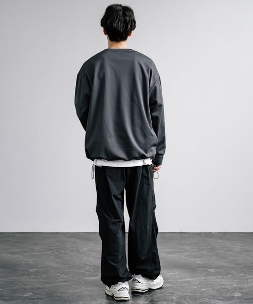 Rocky Monroe（ロッキーモンロー）の「裏起毛カットカルゼ ドローコードロンT/長袖Tシャツ（Tシャツ/カットソー・メンズ・ブラック/ダークグレー/グレイッシュベージュ・L/LL/M）」の12枚目の写真