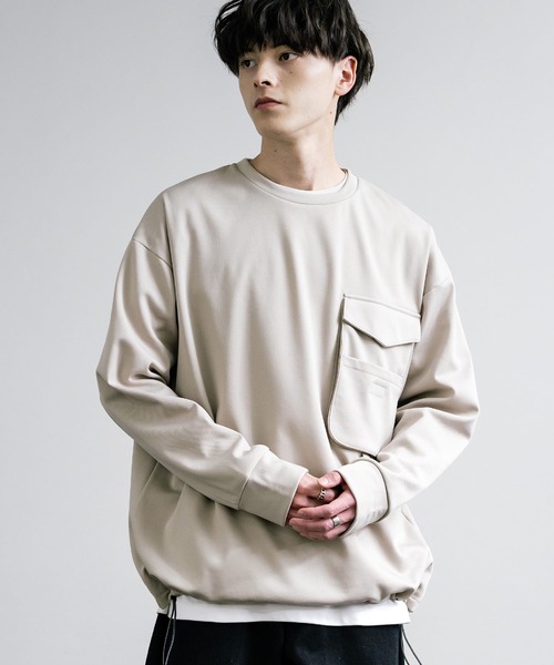 Rocky Monroe（ロッキーモンロー）の「裏起毛カットカルゼ ドローコードロンT/長袖Tシャツ（Tシャツ/カットソー・メンズ・ブラック/ダークグレー/グレイッシュベージュ・L/LL/M）」の14枚目の写真
