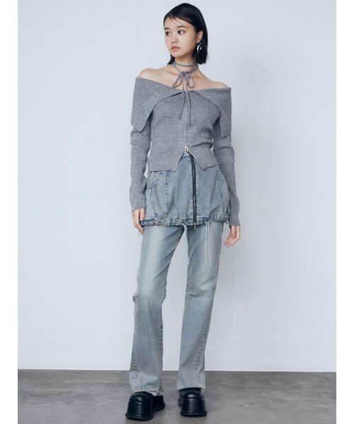 EMODA（エモダ）の「カラーオフショルダーストラップニット