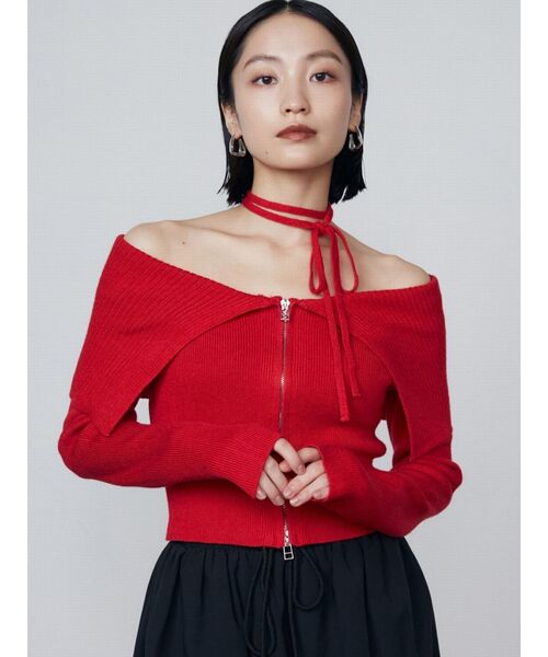 MAMC オフショルダー レッドニットセーター セール】【WEB限定セール】オフショルダーニット（ニット