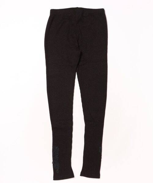 iS ScoLar（イズスカラー）の「543252：シルバーラメ入りテレコニット 裾レース付きレギンス（レギンス/スパッツ・レディース・杢グレー/ブラック・M）」の4枚目の写真