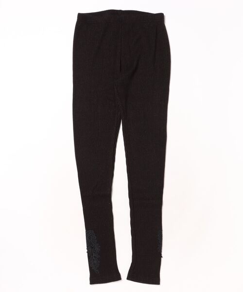 iS ScoLar（イズスカラー）の「543252：シルバーラメ入りテレコニット 裾レース付きレギンス（レギンス/スパッツ・レディース・杢グレー/ブラック・M）」の5枚目の写真