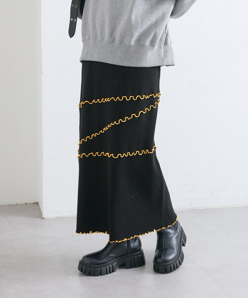 w closet（ダブルクローゼット）の「配色メロウニットスカート（スカート・レディース・ブラック/グレー/ネイビー・FREE）」の2枚目の写真